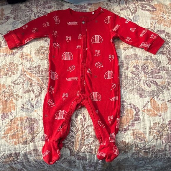 Petit Lem Red Footed One Piece with Christmas pattern - Picture 1 of 4